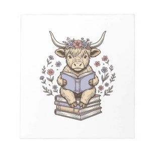 Bloc-note Vache Florale de Lecture Mignonne Pile de Livres C