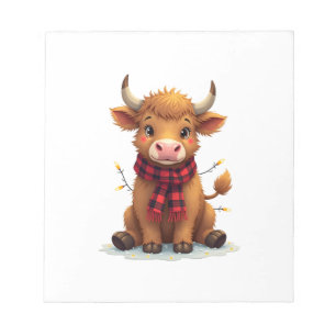 Bloc-note Vache Highland de Noël vintage avec carreau de Buf
