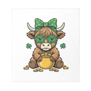 Bloc-note Vache Highland St Patrick Pot d'Or Art Vintage_1