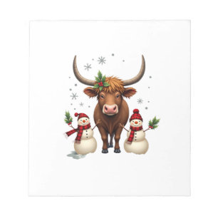 Bloc-note Vache Highland vintage de Noël avec bonhommes de n