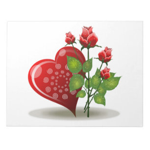 BLOC-NOTE VALENTINE COEUR ROUGE ET ROSES ROUGES