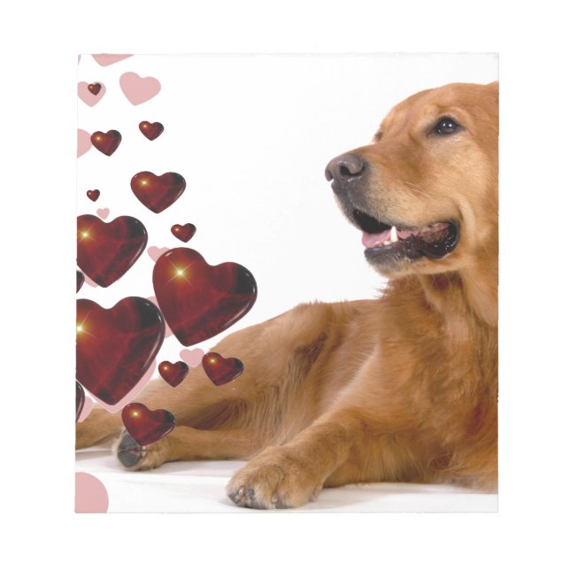 Bloc-note Valentine Red Hearts Golden Retriever Chien (Devant)