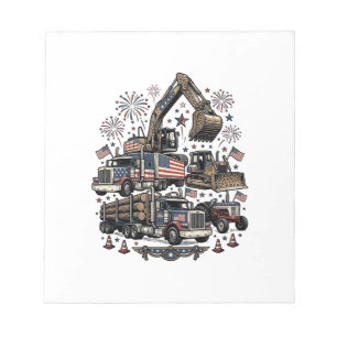 Bloc-note Véhicules de construction patriotiques T-shirt vin