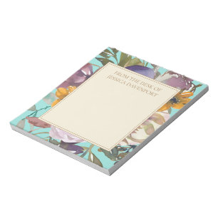 Bloc-note Verre jaune pourpre Turquoise de moutarde Floral d
