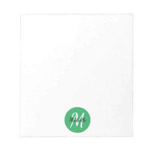 Bloc-note Vert & blanc Simple Monogramme Classic Design Note