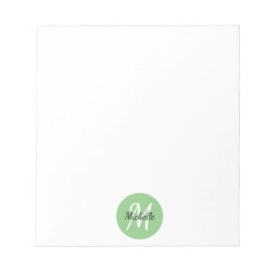 Bloc-note Vert & blanc Simple Monogramme Classique tendance