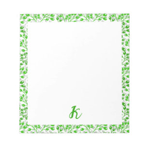 Bloc-note Vert feuillet Motif Moderne Élégant Monogramme