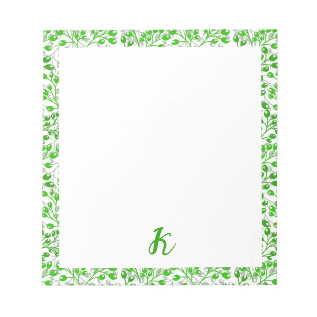 Bloc-note Vert feuillet Motif Moderne Élégant Monogramme (Devant)