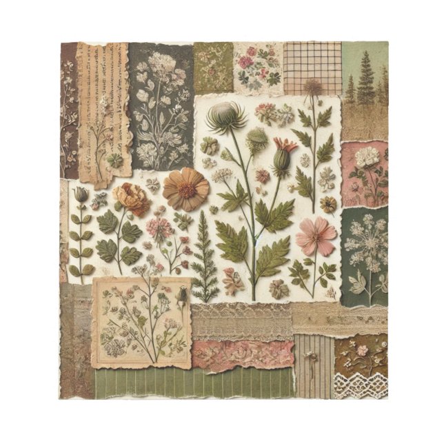 Bloc-note Vert Patchwork rose rose Floral Design Quilé (Devant)