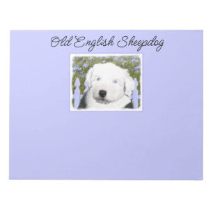 Bloc-note Vieux anglais Sheepdog Puppy Peinture - Chien Art 