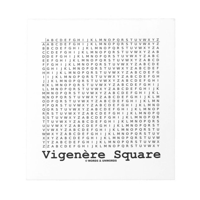 Bloc-note Vigenère Carré (Cryptographie Tabula Rasa) (Devant)