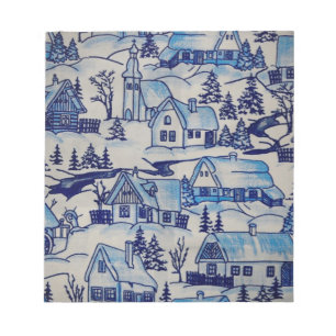 Bloc-note Village de Noël vintage bleu pour les fêtes