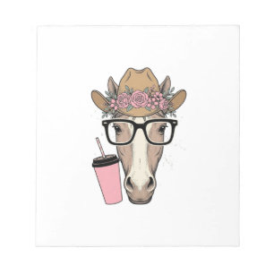Bloc-note Vintage Cowgirl Cheval Avec Fleurs et Boisson Rose