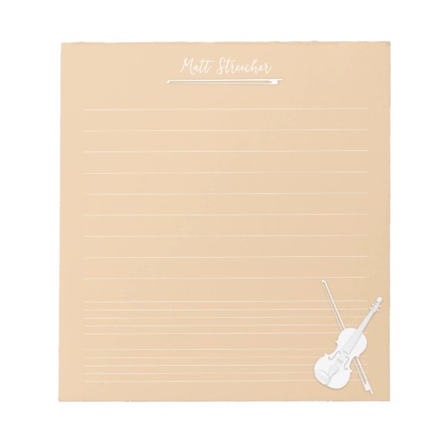 Bloc-note Violon blanc Leçon de musique personnalisée Beige (Devant)
