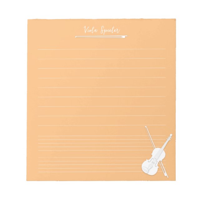 Bloc-note Violon blanc leçon de musique personnalisée Orange (Devant)