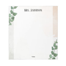 Watecolor Green Leaves Teacher Notepad