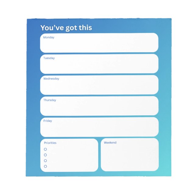 Bloc-note Weekly Planner Notepad – Weekday Layout (Devant)