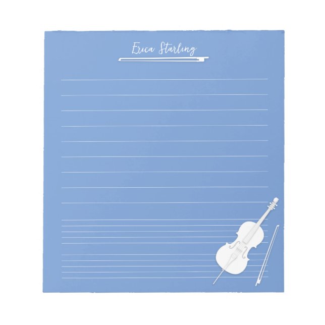 Bloc-note White Cello Musique personnalisée Leçon Dusky Blue (Devant)