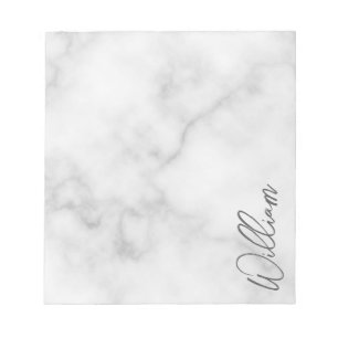 Bloc-note White Marble Modern Script Personalized Name