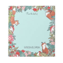 Bloc-note Woodland Blue Fox Foxes Forest Leaf Personnalisé