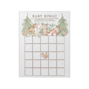Bloc-note Woodland Forest Animaux Baby shower Bingo Jeu