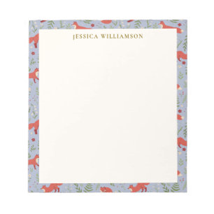 Bloc-note Woodland Fox Botanical Motif Nom personnalisé