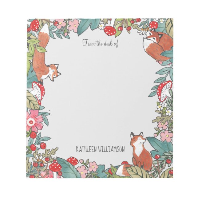 Bloc-note Woodland Grey Fox Foxes Forest Leaf Personnalisé (Devant)