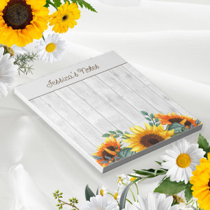 Bloc-note Yellow Orange Sunflowers White Rustic Wood Name