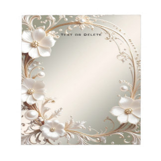 Bloc-notes à cadre floral blanc orné