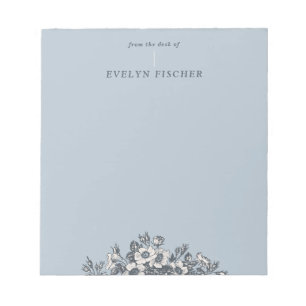 Bloc-notes à illustration florale gravée - Bleu