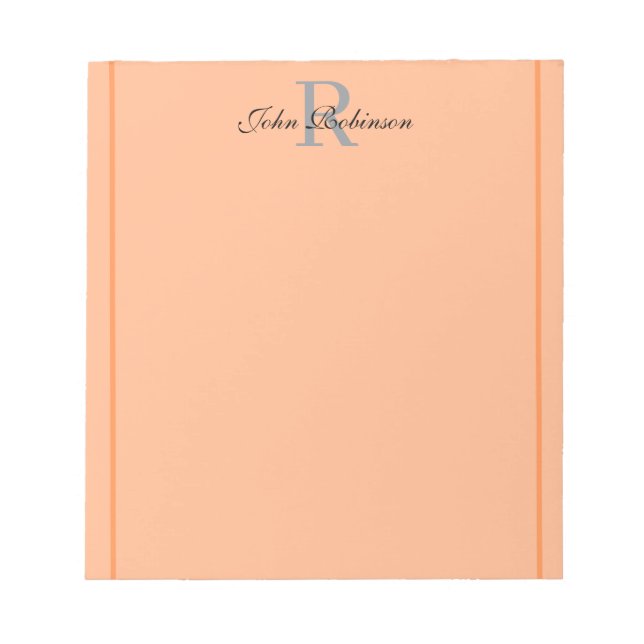 Bloc-notes à monogramme orange élégant (Devant)