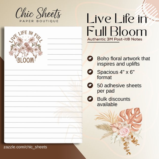 Bloc-notes adhésif 3M Post-it® Boho Live Life in F (Créateur téléchargé)