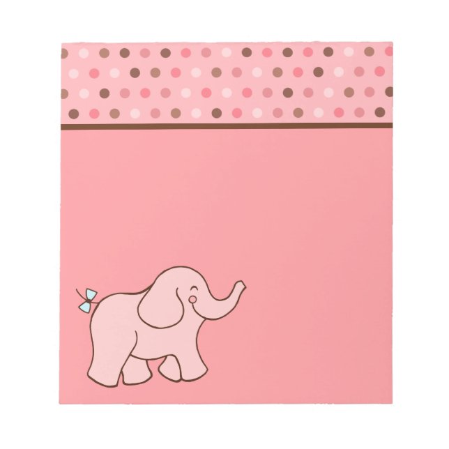 Bloc-notes bébé éléphant rose à pois (Devant)