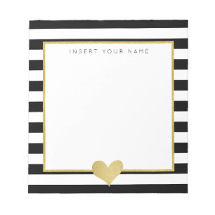 Bloc-notes Black Stripes & Gold Foil Heart 5,5 pou