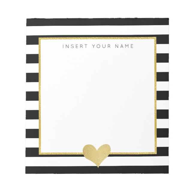 Bloc-notes Black Stripes & Gold Foil Heart 5,5 pou (Devant)
