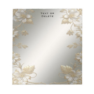 Bloc-notes blanc Floral Or