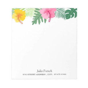 Bloc-notes botanique à fleurs d'hibiscus rose jaun