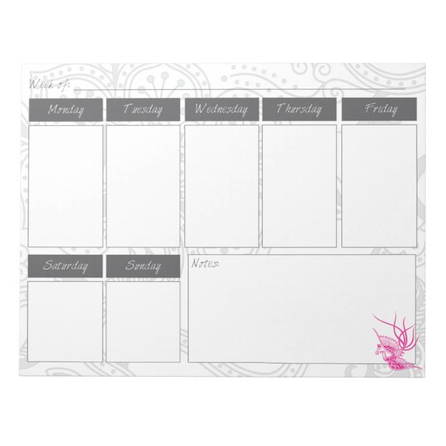 Bloc-notes Calendrier hebdomadaire Pink Bird & Flo (Devant)