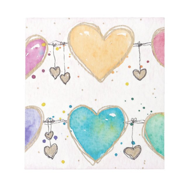 Bloc-notes cœurs multicolores aquarelle (Devant)