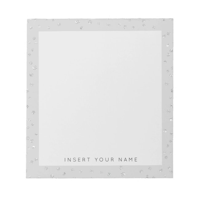 Bloc-notes Confetti en cristal d'argent 5,5 po x 6 (Devant)