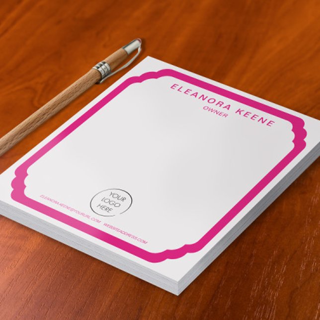 Bloc-notes d'affaires avec logo rose gras, nom et  (Créateur téléchargé)