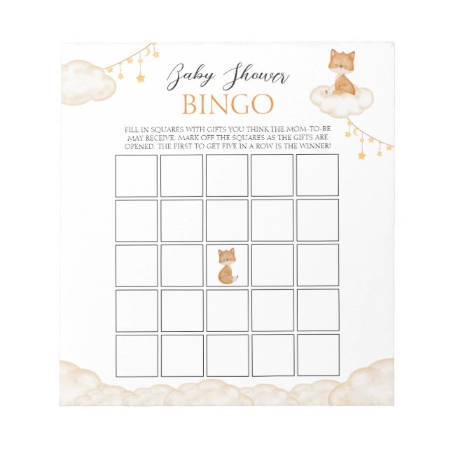 Bloc-notes de Baby shower de bingo Orange Cute Fox (Devant)