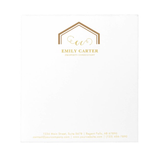 Bloc-notes de branding de logo d'agent immobilier (Devant)