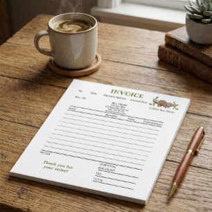 Bloc-notes de facture pour entreprise de café