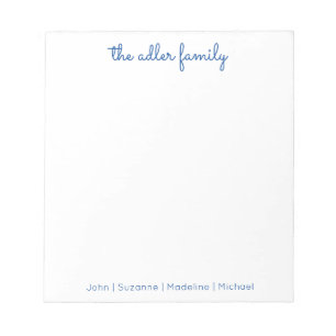 Bloc-notes de la famille bleu clair de script simp