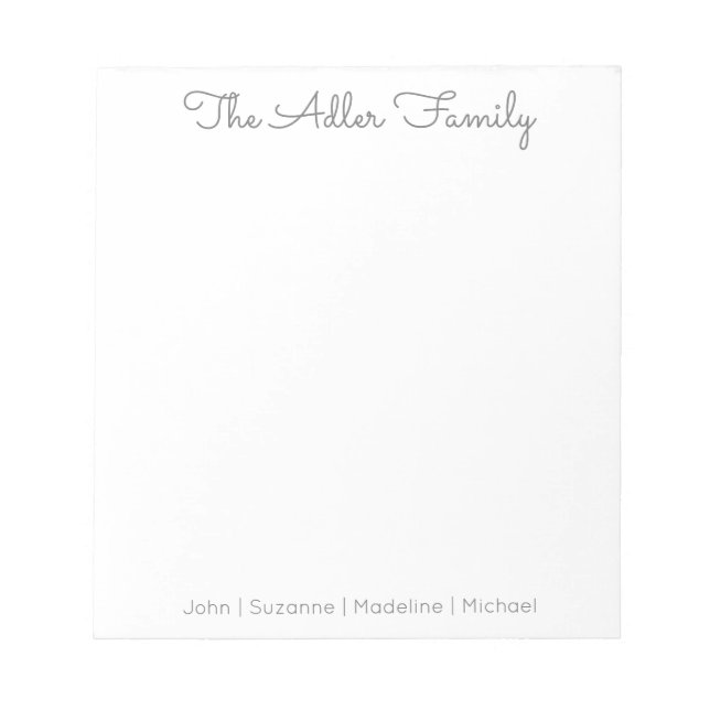 Bloc-notes de la famille Gris de script simple (Devant)