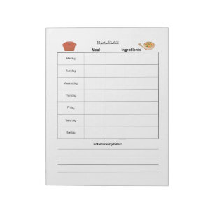 Bloc-notes de page hebdomadaire de plan de repas