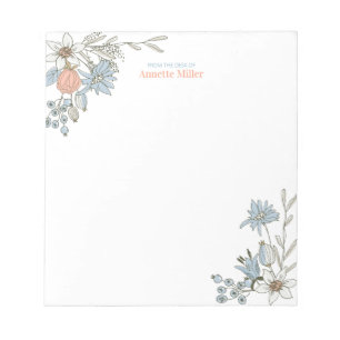 Bloc-notes de papeterie personnelle Blue Boho Flor