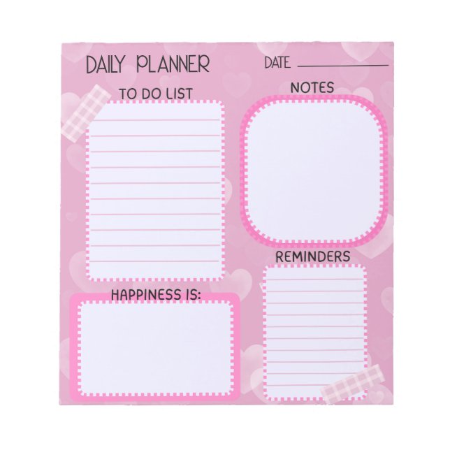 Bloc-notes de planification quotidienne Cœurs rose (Devant)