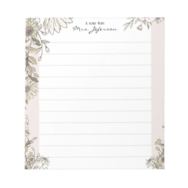 Bloc-notes de professeur Floral Lines Pure (Devant)